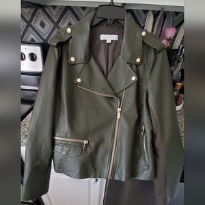 New York & Company Leather Jacket Olive Green Biker Inspired